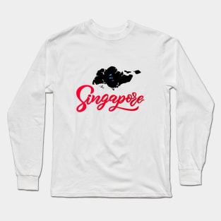 Hand lettering modern calligraphy Singapore text with map silhouette black color. Long Sleeve T-Shirt